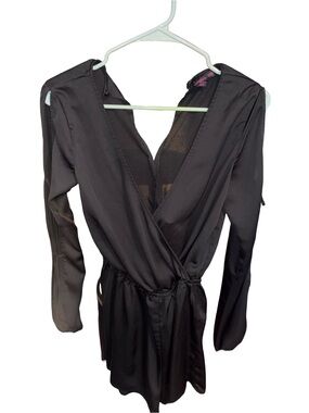 Material Girl Black Satin Wrap Romper